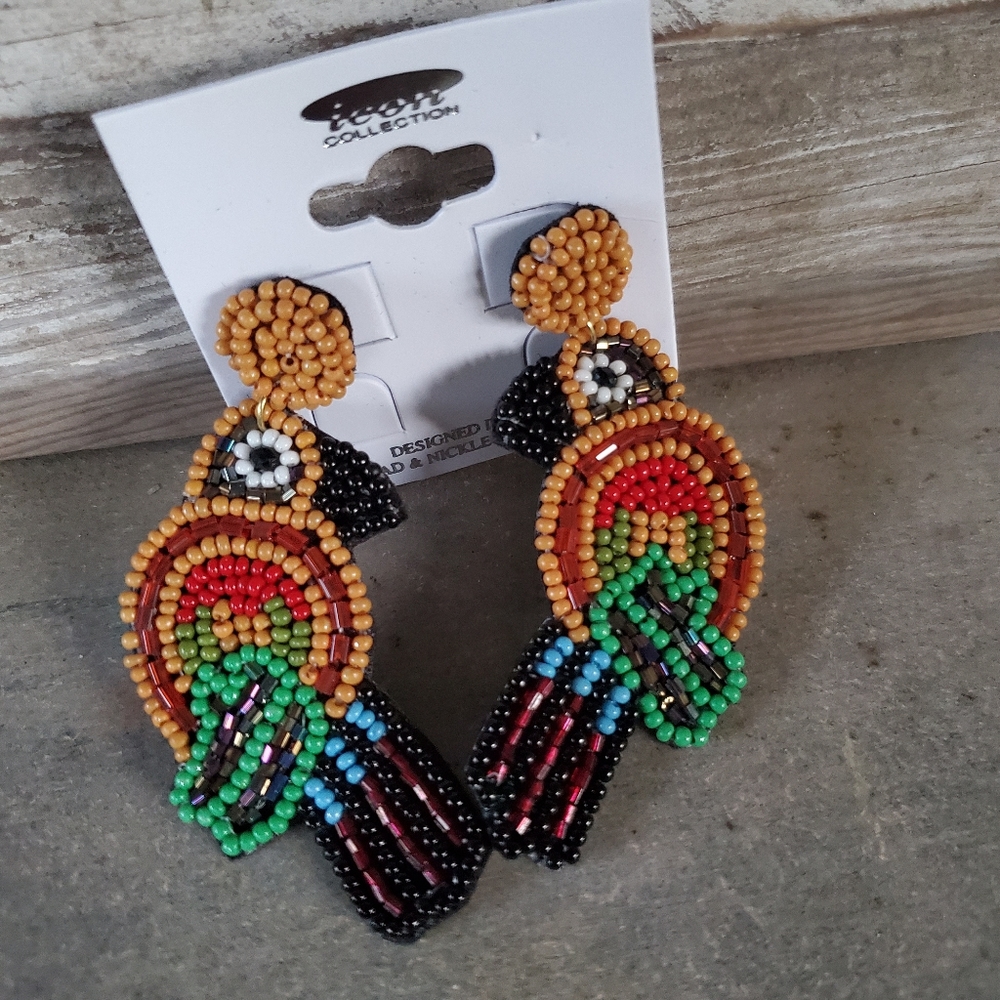 Tropical Parrot Toucan bird 0f paradise Seed Bead earrings Vaca Vibes